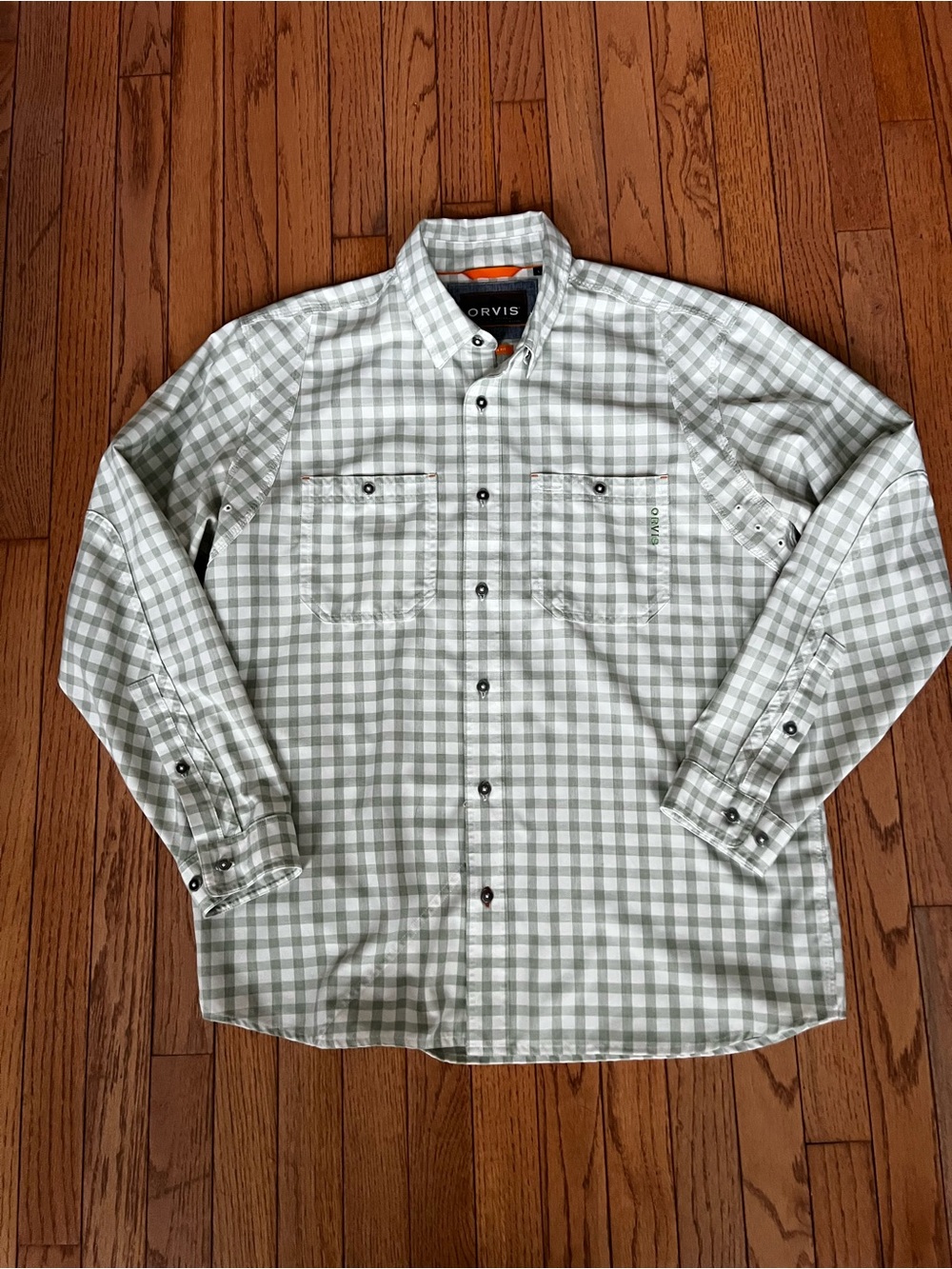 Orvis Light Green Plaid Button-Down Technical Work Shirt - Picture 4 of 11